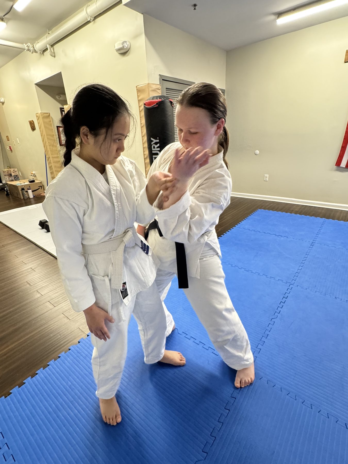 Students practising a Japanese Ju-Jitsu technique